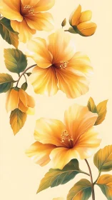 Luminous Golden Hibiscus Blooms on Cream Background