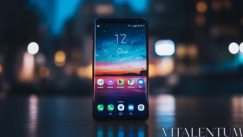 Smartphone display showing time, weather, and application icons.