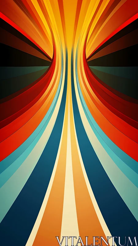 Radiant curved color ribbons in symmetrical vortex field.