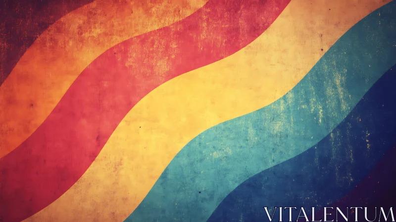 Retro waves glide across a weathered cosmic color field