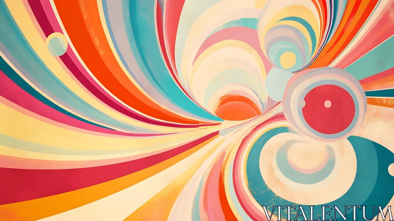 Colorful radial curves converge toward abstract circular cores