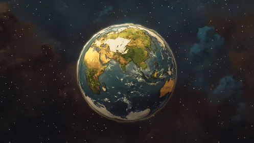 Planet Earth illustration with Asia Africa view in space.