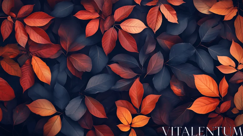 Autumn embers drift across midnight leaves in quiet bloom.