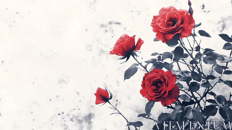 Red Roses Against Textured White Backdrop