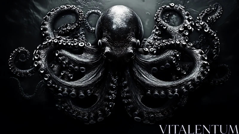 Monochrome octopus rendering with extended curling arms.