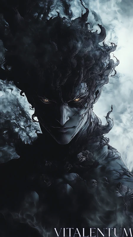 Dark smoky demon figure with piercing golden eyes