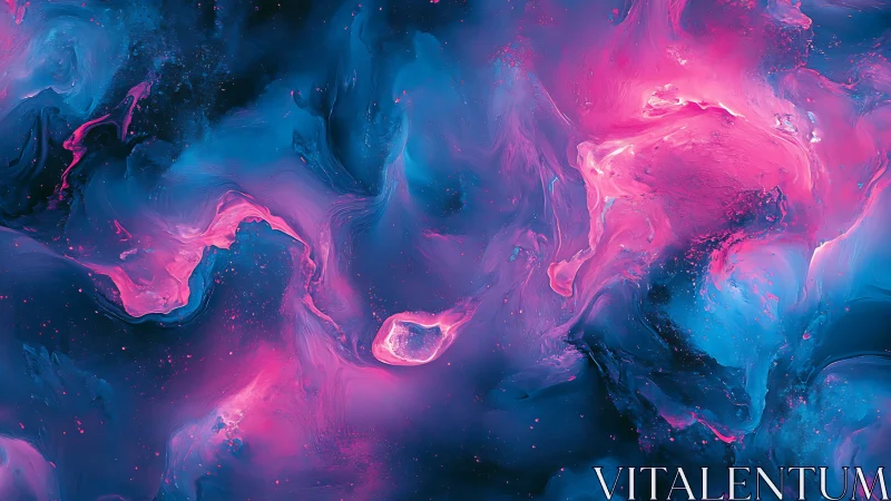 Dreamy cosmic swirls in glowing pink and deep blue space.