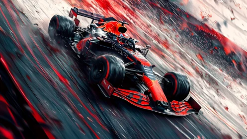 Aerodynamic Formula car cornering with extreme motion blur effects