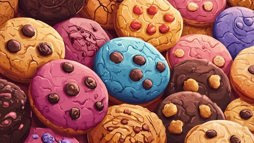 Colorful Cookies With Chocolate Chips in Flat Digital Rendering