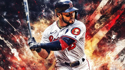 Baseball batter portrait rendered in dynamic digital painting style