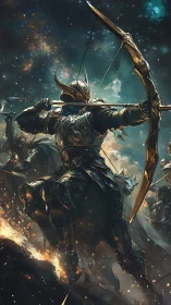 Star-forged archer knight leading a celestial cavalry charge.