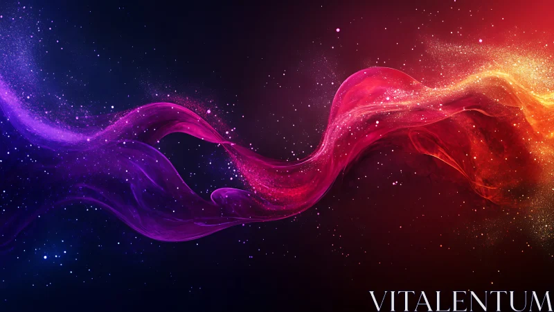 Curved luminous color streams traverse a dark star field