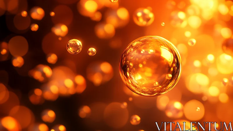 High-gloss amber bubbles rendered with shallow depth of field