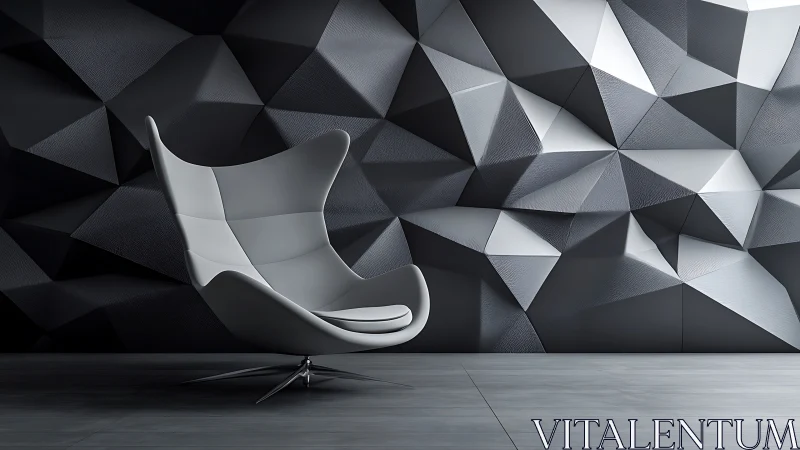 Modernist sculptural form against parametric geometric tessellation wall