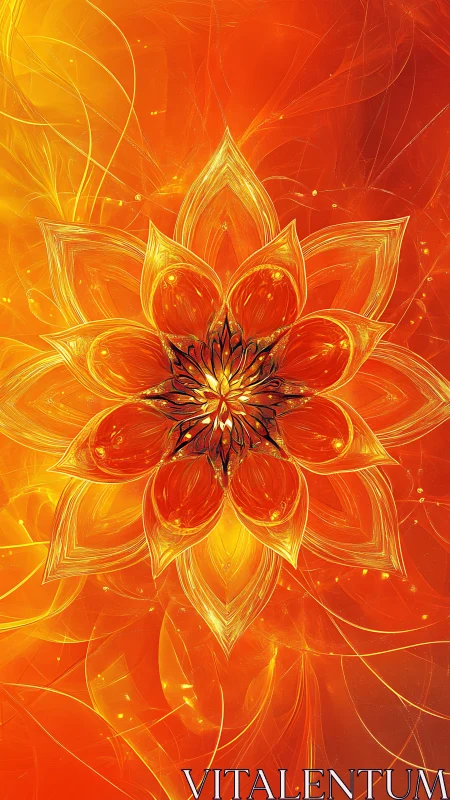 Sunlit mandala flower glowing in swirling orange light.