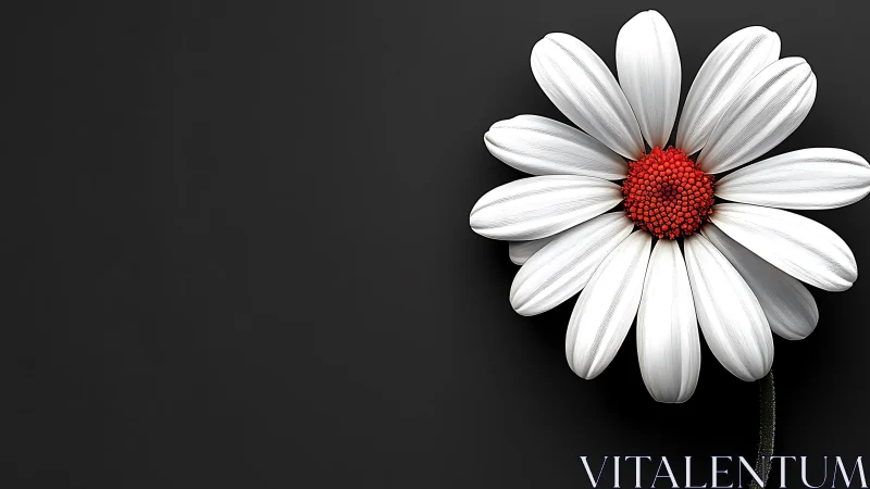 White Daisy with Red Center Against Dark Background
