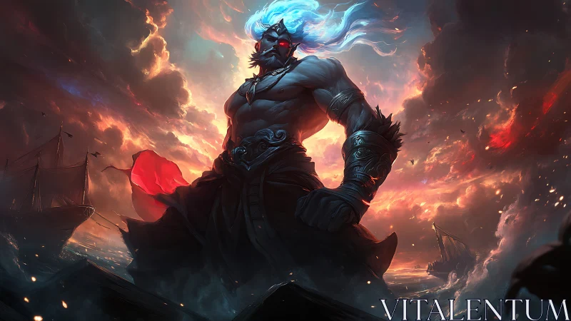 Storm-crowned sea titan claims the burning horizon in fury