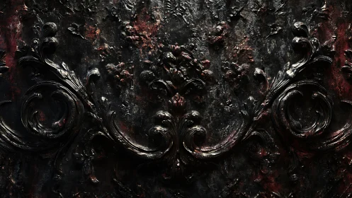 Ornate dark baroque scrollwork glowing with subtle warmth.