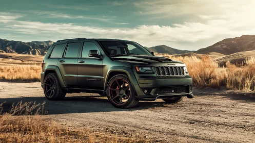 Desert-bred SUV prowls golden plains under late sun glow.