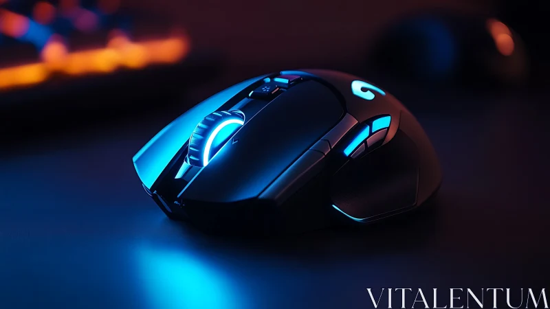 Gaming Mouse Glowing in Neon Blue and Cyan Light