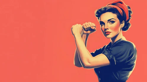 Empowered Woman in Retro Pop Art Style with Red Bandana.