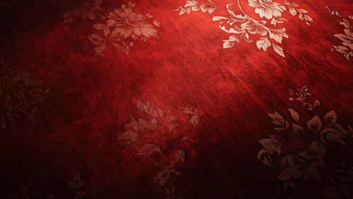 Rich red floral wallpaper glows with gentle vintage charm