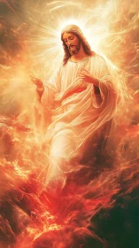 Radiant Christ figure rising through swirling sacred fire.