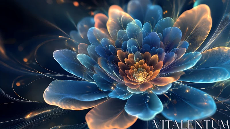 Luminescent fractal blossom in layered digital painting construct.