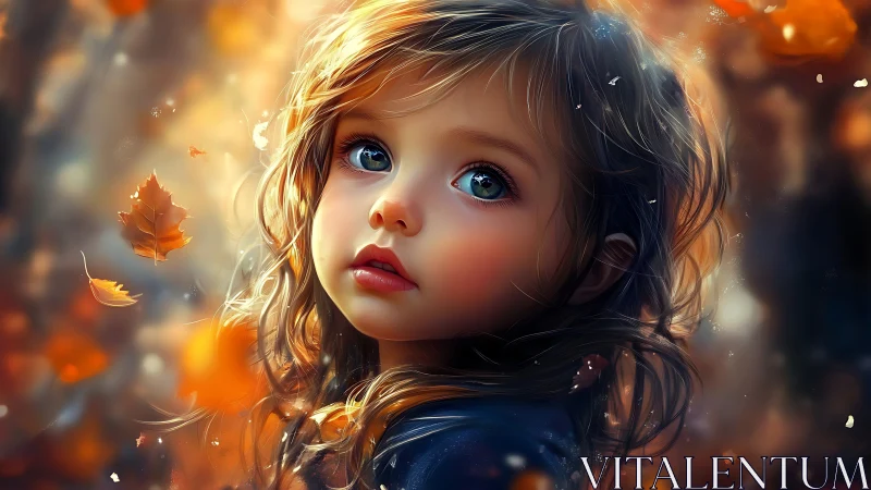 Child in Autumn Light, Surrounded by Falling Leaves