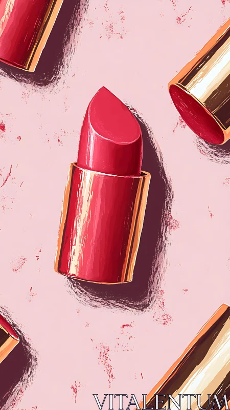 Lipstick cylinders are rendered in a stylized digital layout