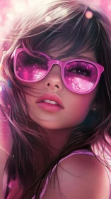 Pink sunglasses portrait with soft glowing highlights.