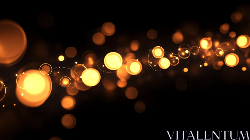 Glowing abstract golden bokeh lights on dark background digital art.