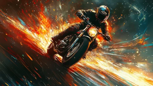 Motorcyclist carving through incendiary light trails at speed