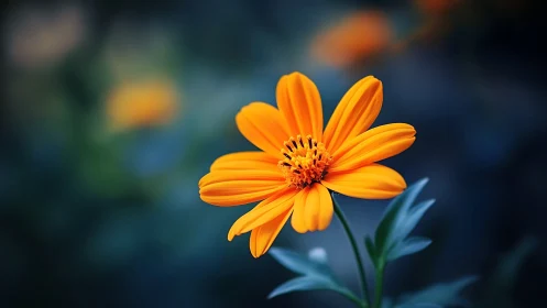Golden Flower Petals Against Blurred Teal Background.
