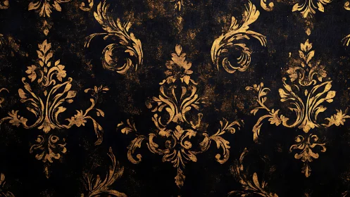Baroque damask pattern with distressed metallic gold ornamentation