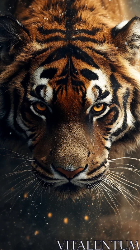 Hyper-detailed tiger portrait shows frontal symmetry and shallow depth