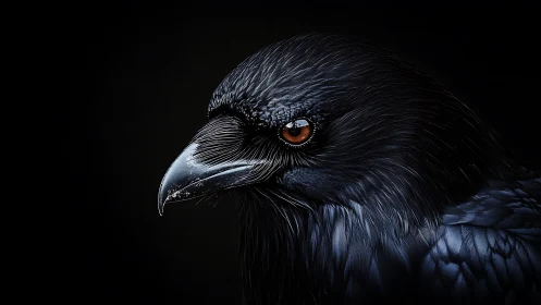 Dramatic Close-Up Portrait of Raven in Dark Artistic Lighting.