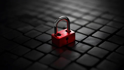 Red padlock on dark grid symbolizes centralized security control