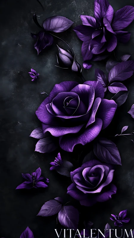 Purple Roses Dramatic Dark Floral Composition.