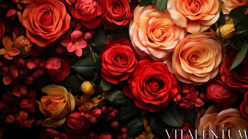 Velvet Cascade: Deep-Red Rose Tapestry Unfolds.