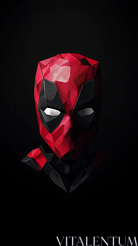 Low poly red and black masked head rendered on dark background