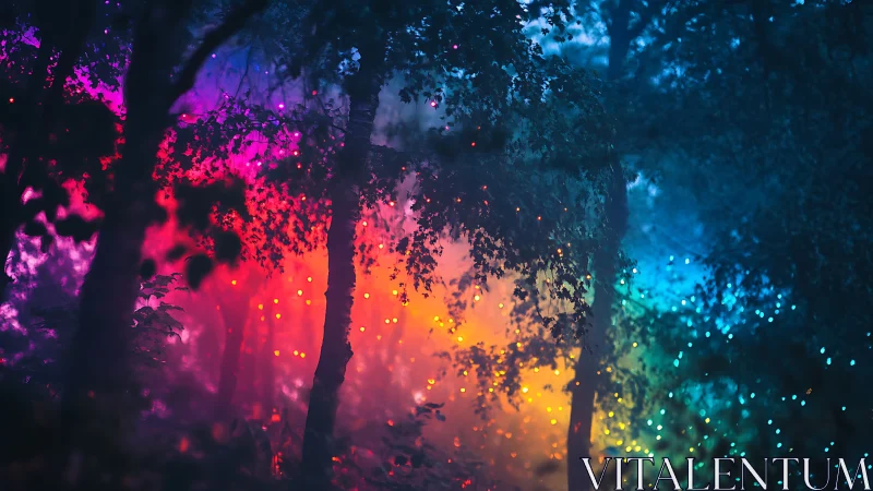 Neon Forest Glow: Magical Woodland Illuminated by Vibrant Lights