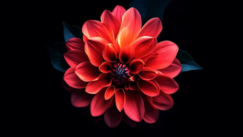 Luminous Red Dahlia Against Darkness