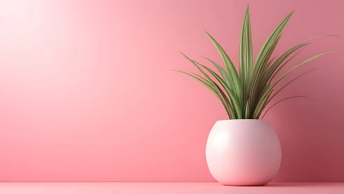 Minimalist potted plant against monochrome pink backdrop renders softly