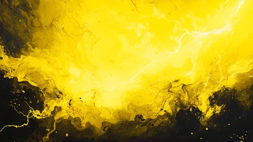 Electric yellow nebula surges through dark void space.