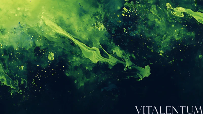 Green liquid clouds swirling over deep dark background.