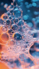 Macro oil bubbles glow in blue orange bokeh light field