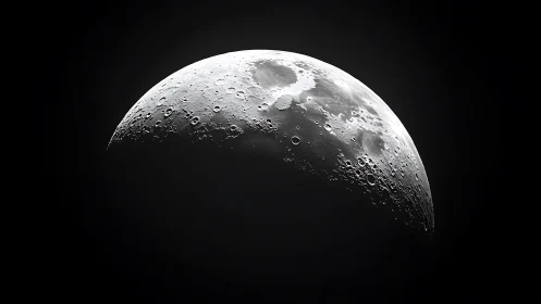 Lunar surface captured in high contrast partial phase view