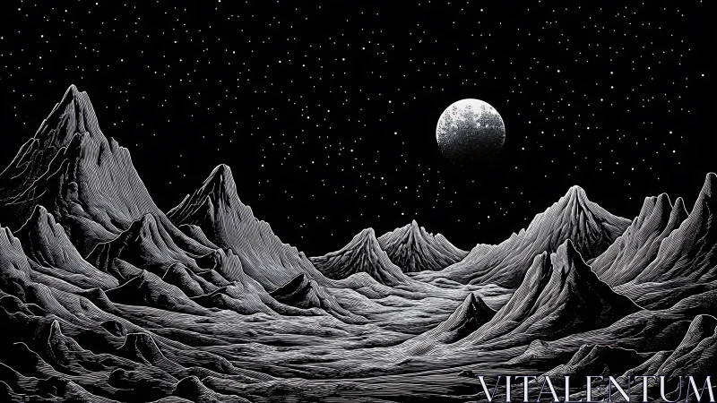 Lunar canyons whisper under a silver moonlit starfall night