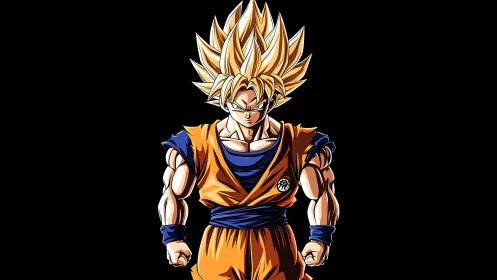 Blond haired anime fighter in orange martial arts gi.